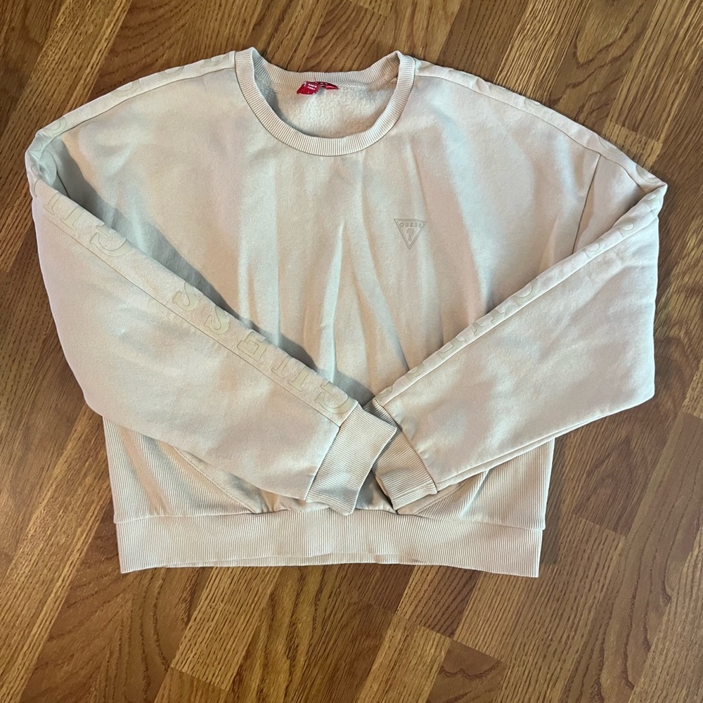 Guess Women's Cream crop sweatshirt